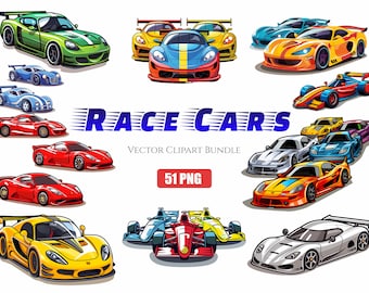 Race Car 51 PNG Clipart Bundle, Instant Digital Download, High Quality Racing Car PNG files for Commercial Use