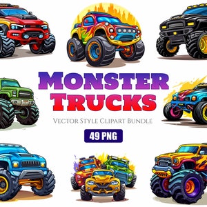 Monster Truck 49 PNG Clipart Bundle, sofortiger digitaler Download, hochwertige PNG-Dateien mit transparentem Hintergrund für die kommerzielle Nutzung