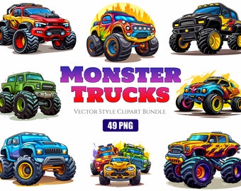 Monster Truck 49 PNG Clipart Bundle, Instant Digital Download, High Quality PNG files with Transparent Backgrounds for Commercial Use