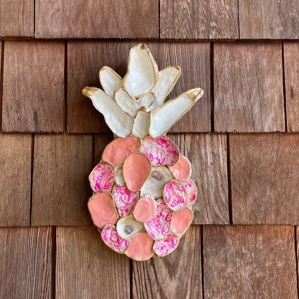 Mini Oyster Shell Pineapple Decor for Beach House Coral Pink Abstract Print Seashell Decor Ocean Inspired Art Housewarming Gift for Friend