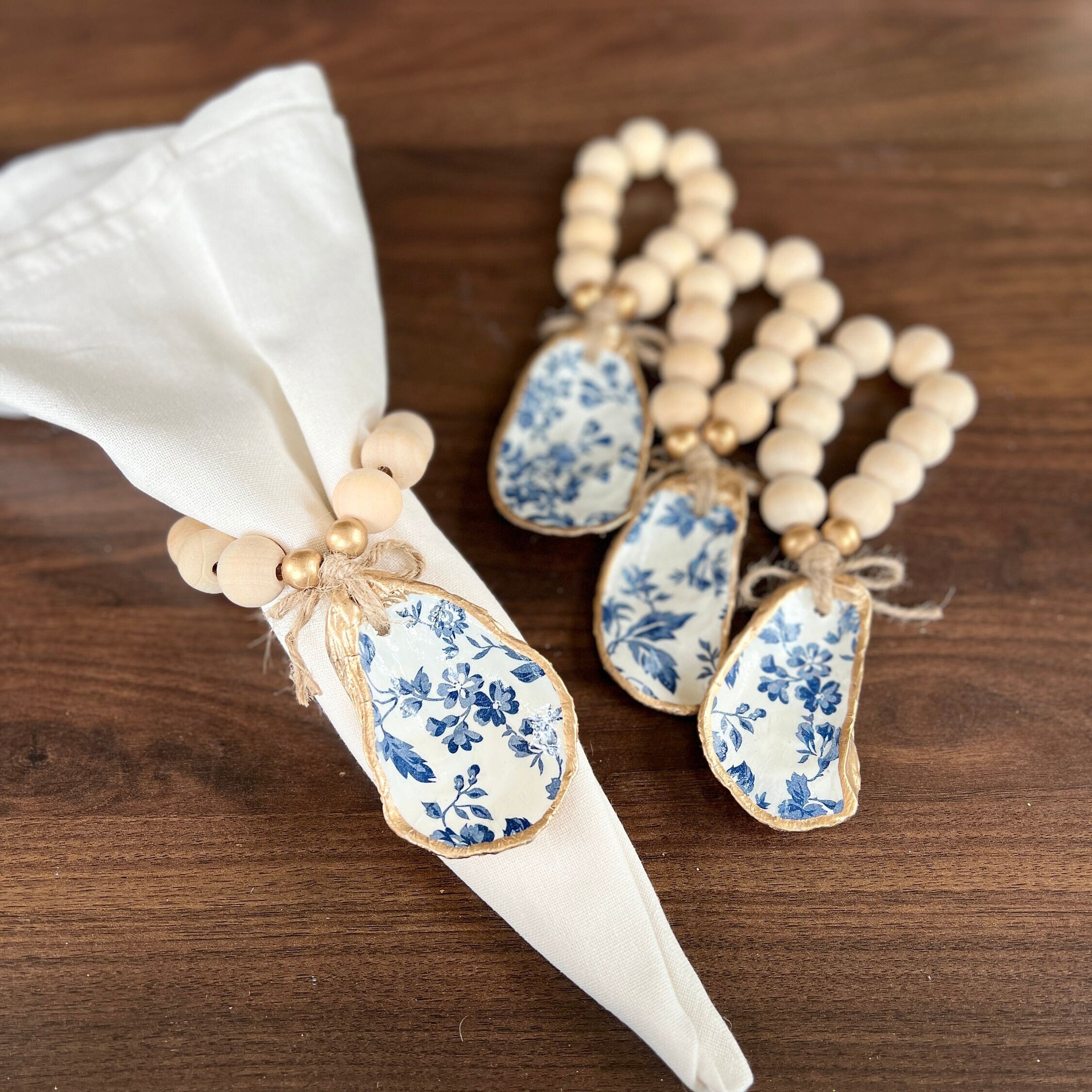 Set of 4 Oyster Shell Napkin Rings for Beachy Table Decor Blue Etsy