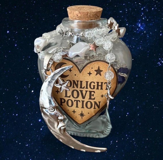 Moonlight Love Potion Jewelry Jar - Handmade / Fashion/ Vintage jewelry, moon themed, gift for her
