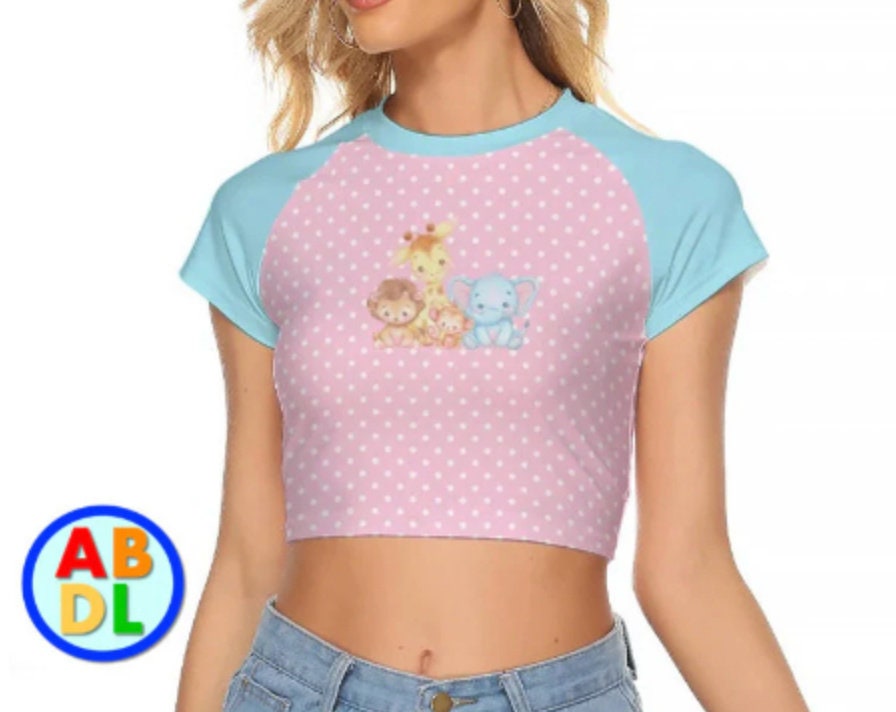 ABDL Pink Polka Dot Baby Animal Crop Top
