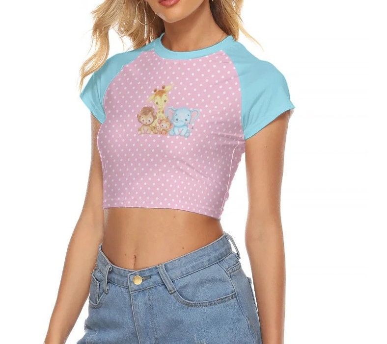 ABDL Pink Polka Dot Baby Animal Crop Top