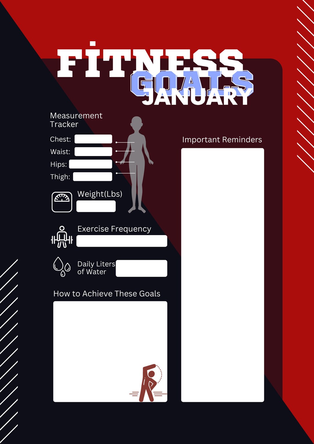 Fitness Goals Printable A4 Fitness Goal Tracker Sheet A4 Etsy