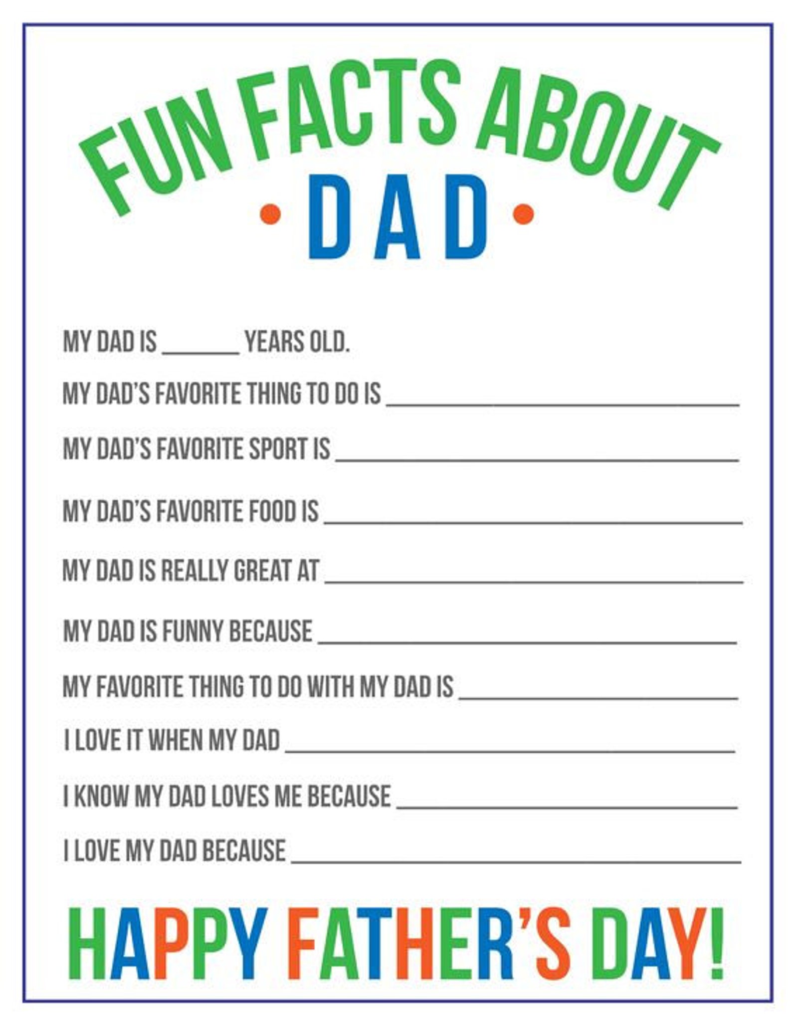 Father S Day Fun Facts Printable