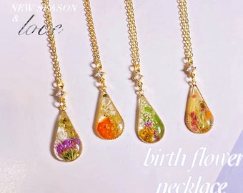 Handmade Birth Month Flower Necklace Pressed Flower Resin Jewelry Unique Gift For Her