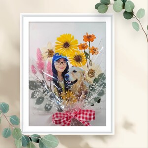 Local Pickup Customize Floral Pet or People Pictures Handmade Real Dried Flower Pressed Flower Art Dog Cat Photos Unique Portrait