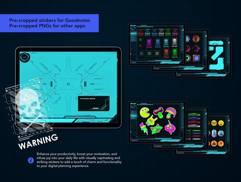 Life+ Neon-noir Digital Planner - Striking and awesome stickers to help boost your productivity.