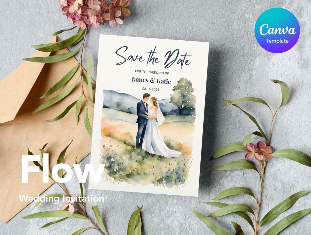 Flow Wedding Invitation Template, Digital Wedding Invitation, Wedding ...