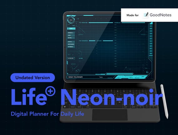 Undated Neon‑Noir Digital Planner, GoodNotes & Notability PDF, iPad Cyberpunk Aesthetic Daily Weekly Monthly Organizer, Tron, Star Wars