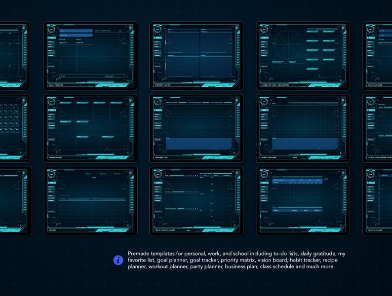 Life+ Neon-noir Digital Planner - Premade templates for personal, work, and school.