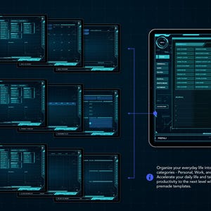 Life+ Neon-noir Digital Planner - Organize your life into 3 simple categories of personal, work, and school.