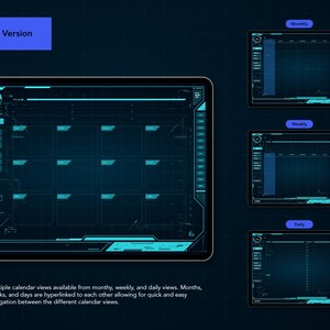 Life+ Neon-noir Digital Planner - multiple calendar views available from monthly, weekly, and daily views.
