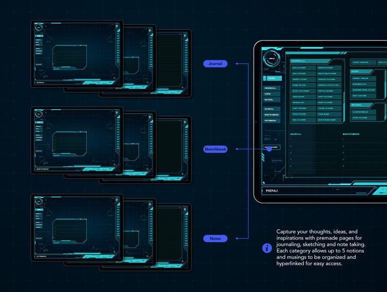 Life+ Neon-noir Digital Planner - Capture your thoughts and ideas with a journal, sketchbook, and notes.