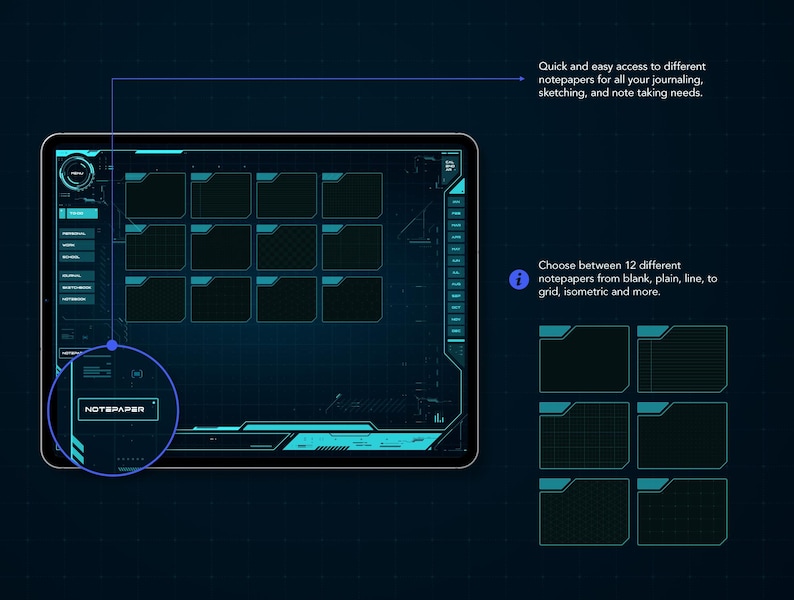 Life+ Neon-noir Digital Planner - Different notepapers to change things up.