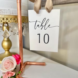 Metal stand copper, table number or bar top singage, rehearsal dinner, bachelorette, bridal, baby shower, tabletop, vendor signage