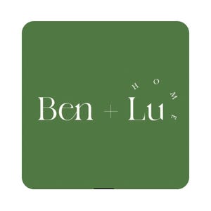 May include: A green square with the text "Ben + Lu" in white, with the letters "HOME" arranged in a circle around the text.