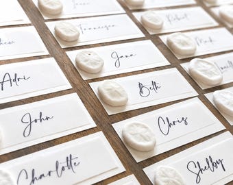 Seashell Sand Dollar Place Cards, Coastal Beach Wedding, Vellum Ivory Cardstock Tag