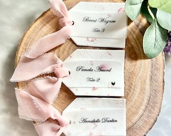 Plantable Wedding Place Cards, Wildflower Seed Paper, Vellum, Chiffon Ribbon, Eco Decor