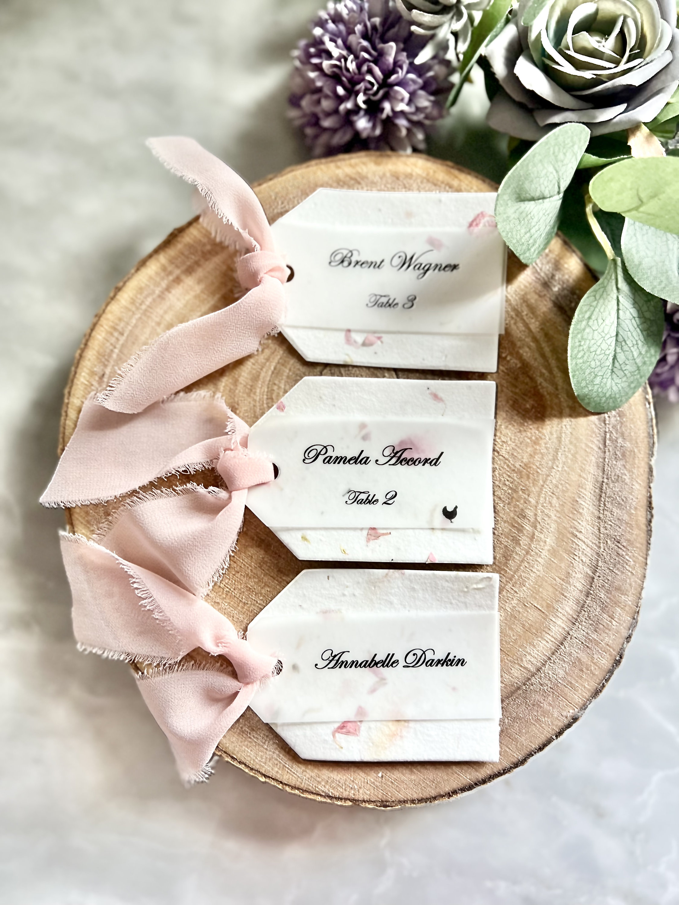 Wildflower Plantable Seed Paper Place Card / Name Card  with chiffon ribbon detail
