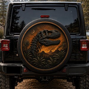 Reservewielhoes in T-Rex dinosaurusstijl, wielhoes voor offroad SUV's, met of zonder opening voor achteruitrijcamera.