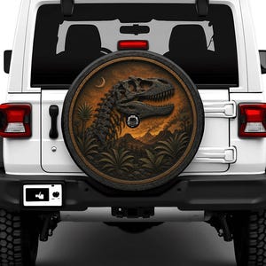 T-Rex Dinosaur Spare Tire Cover, Off Road SUV Wheel Cover, With or Without Backup Camera Hole