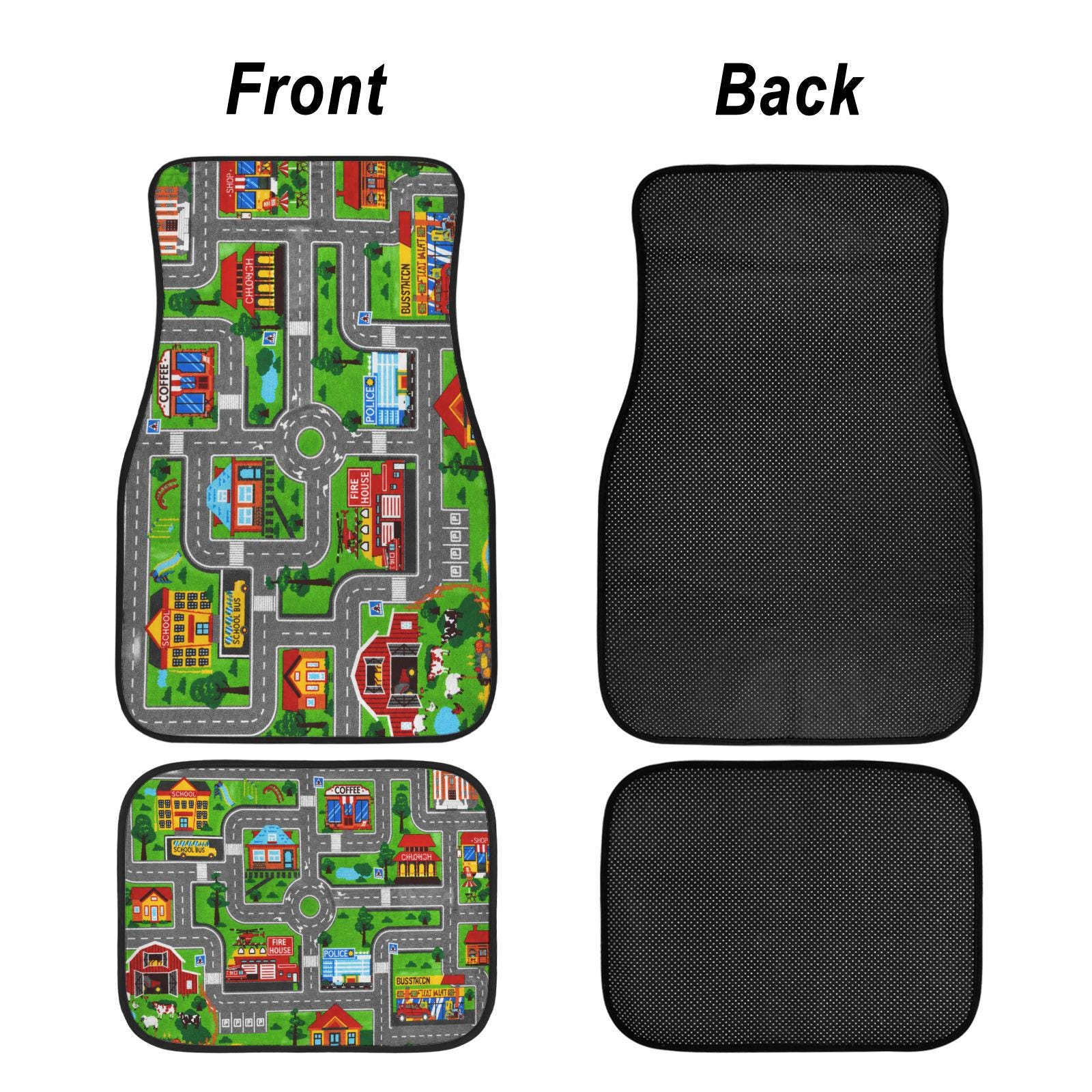 Kids Road Map Car Floor Mats, 4-piece Custom Car Mats, Fun City Street ...