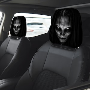 Creepy Horror Car Headrest Covers Set of 2, Scary Ghost Face Auto Seat Covers, Halloween Car Interior Decor, Gothic Car Accessory
