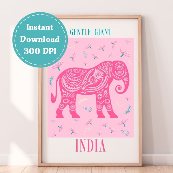 Preppy Room Decor Pink Elephant Decorative Travel Poster Teen Girl Room Indie Room Decor Room  for Teens Hippie Room Dorm Room Essentials