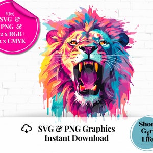 Safari SVG Lion clipart PNG, Lion SVG per sublimazione SVG, adesivi. Testa di leone graffiti arrabbiato re leone rosa arancione. Download istantaneo