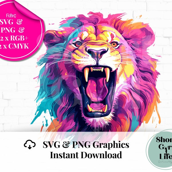 Lion SVG Lion King for Sublimation shirt stickers Lions PNG graffiti, angry lion pink orange. Instant download, Leo Born in July Lion Head