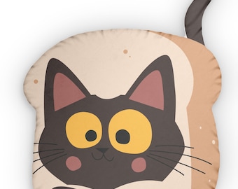 Kussen in de vorm van een zwarte kat: grillig kussen met grote ogen, polyester hoes