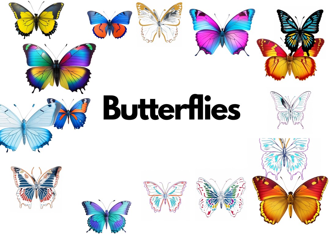 Neon Butterfly Clipart Realistic Butterfly Artwork Groovy Etsy