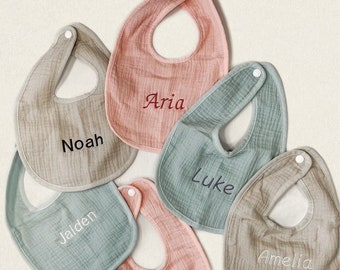 Personalized Muslin Baby Bib - Newborn Embroidered Name Gift  - Baby Shower gift - Burp Cloth for baby girl boy