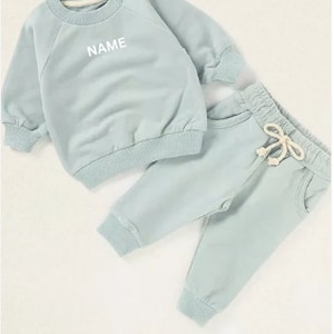 Personalized Baby Jogger Set Toddler Track Suit with Embroidered Name Gender Neutral Sweatshirt outfit Baby Shower or Birthday gift image 6