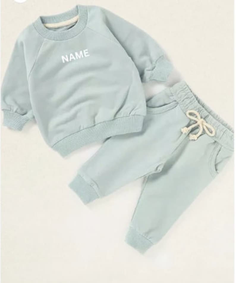 Personalized Baby Jogger Set Toddler Track Suit with Embroidered Name Gender Neutral Sweatshirt outfit Baby Shower or Birthday gift Dusty Blue