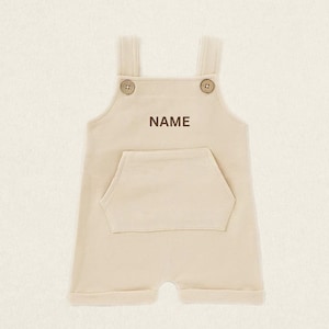 Personalized Baby Short Romper Overalls Neutral Custom Toddler Outfit for Summer Embroidered Baby Boy Clothes Organic Cotton image 5