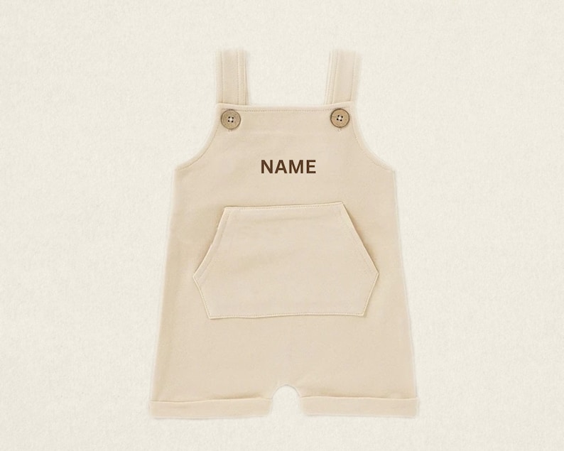 Personalized Baby Short Romper Overalls Neutral Custom Toddler Outfit for Summer Embroidered Baby Boy Clothes Organic Cotton image 5