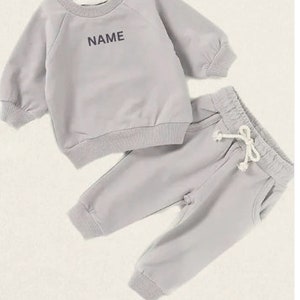 Personalized Baby Jogger Set Toddler Track Suit with Embroidered Name Gender Neutral Sweatshirt outfit Baby Shower or Birthday gift Slate Gray