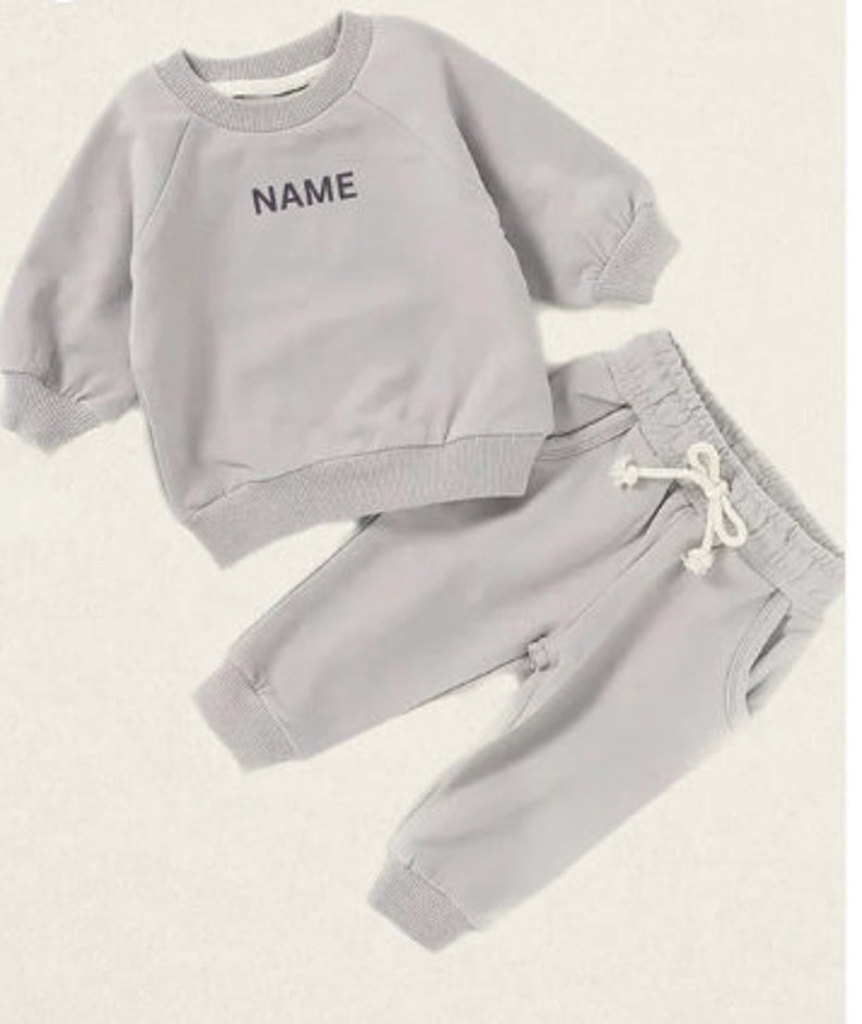 Personalized Baby Jogger Set Toddler Track Suit with Embroidered Name Gender Neutral Sweatshirt outfit Baby Shower or Birthday gift image 8