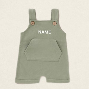 Personalized Baby Short Romper Overalls Neutral Custom Toddler Outfit for Summer Embroidered Baby Boy Clothes Organic Cotton image 6