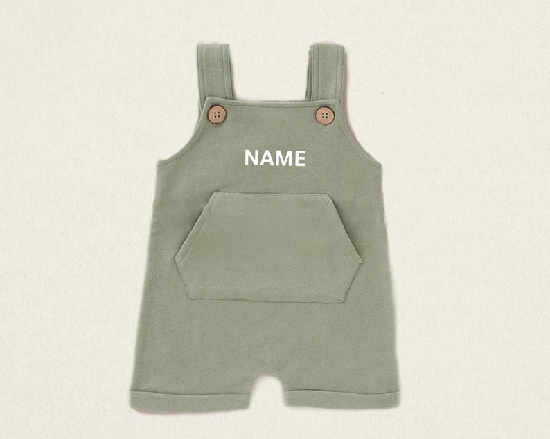 Personalized Baby Short Romper Overalls Neutral Custom Toddler Outfit for Summer Embroidered Baby Boy Clothes Organic Cotton image 6