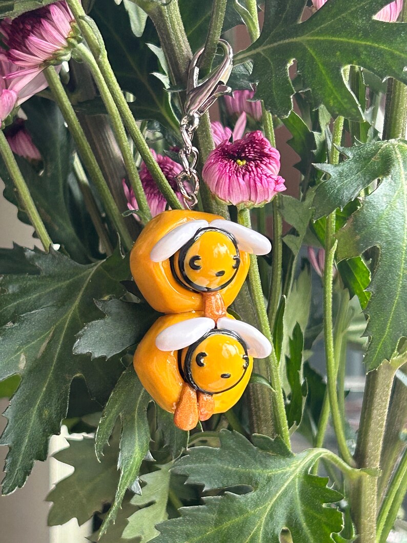Honey Bee Keychain, Polymer Clay, Summer Keychain, Handmade Item Etsy