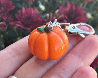 Handmade Polymer Clay Pumpkin Keychain: Fall Decor | Bag Charm