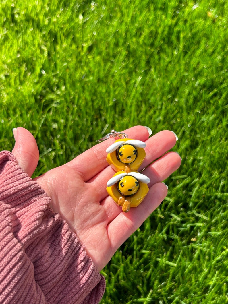 Honey Bee Keychain, Polymer Clay, Summer Keychain, Handmade Item Etsy