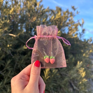 Handmade Pink Strawberry Earrings: Polymer Clay Kawaii Jewelry