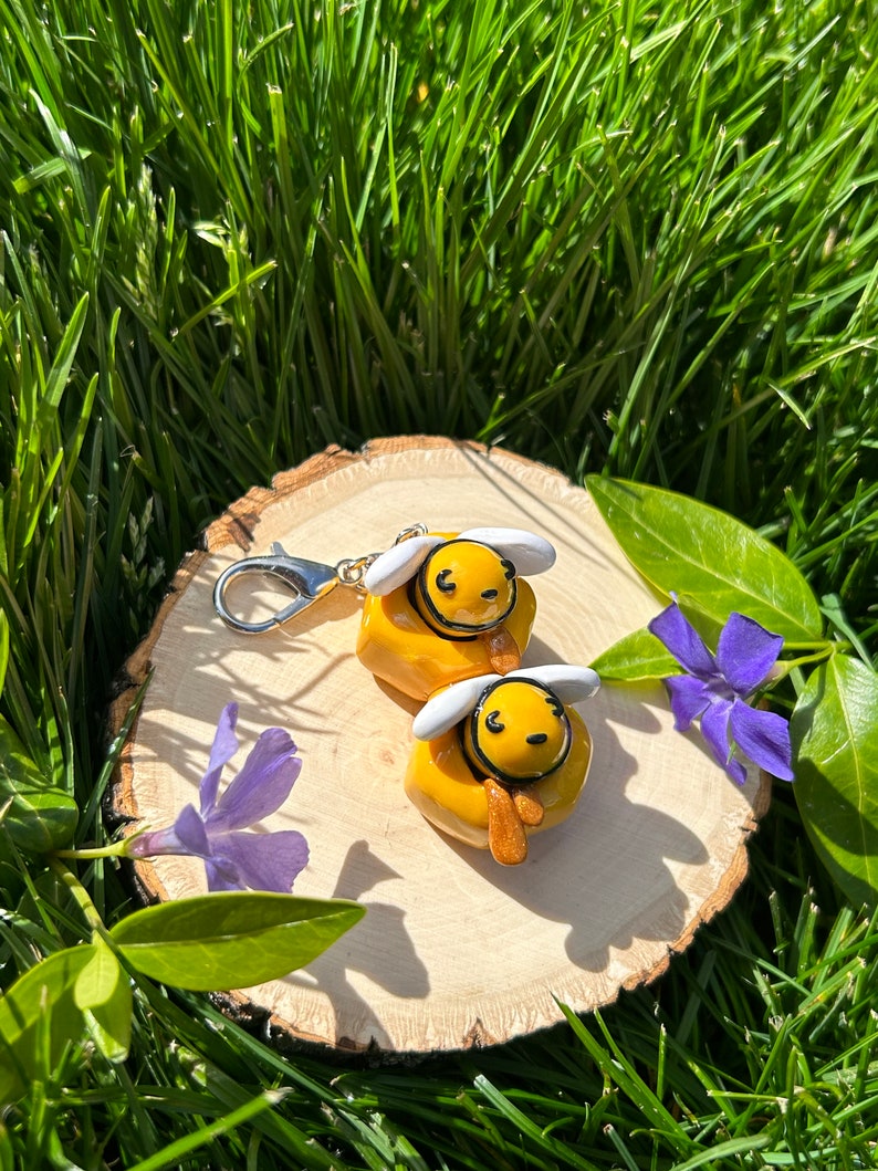 Honey Bee Keychain, Polymer Clay, Summer Keychain, Handmade Item Etsy