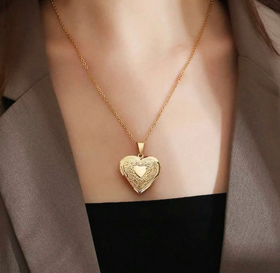 18k Gold Plated Heart Shaped Locket Necklace, Silver or Gold