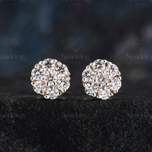 Moissanite Flower Stud Earrings: 925 Sterling Silver Hip Hop Screw Back